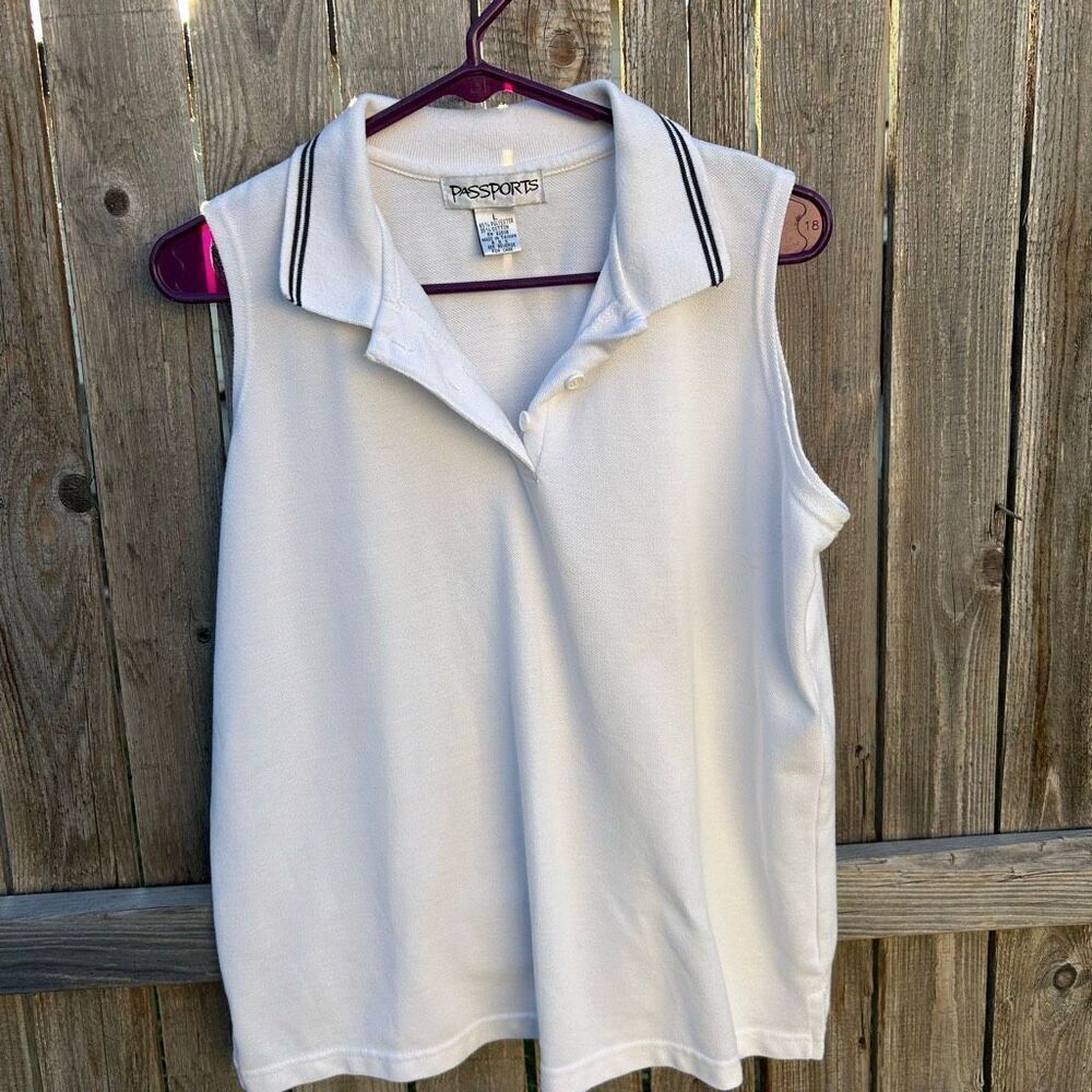 Vintage Passports sleeveless collared top size large